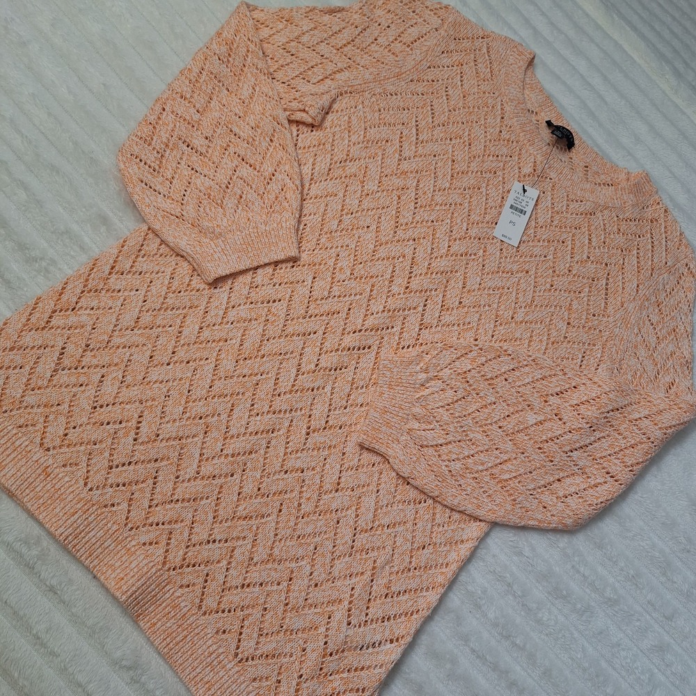 Talbots Pointel Knit Linen Blend Sweater Womens S Petite Peach Cottage